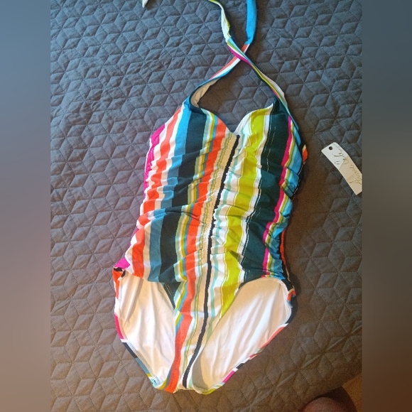 Anne Cole one piece bathing swim suit striped halter size 8 NWT - Picture 1 of 6